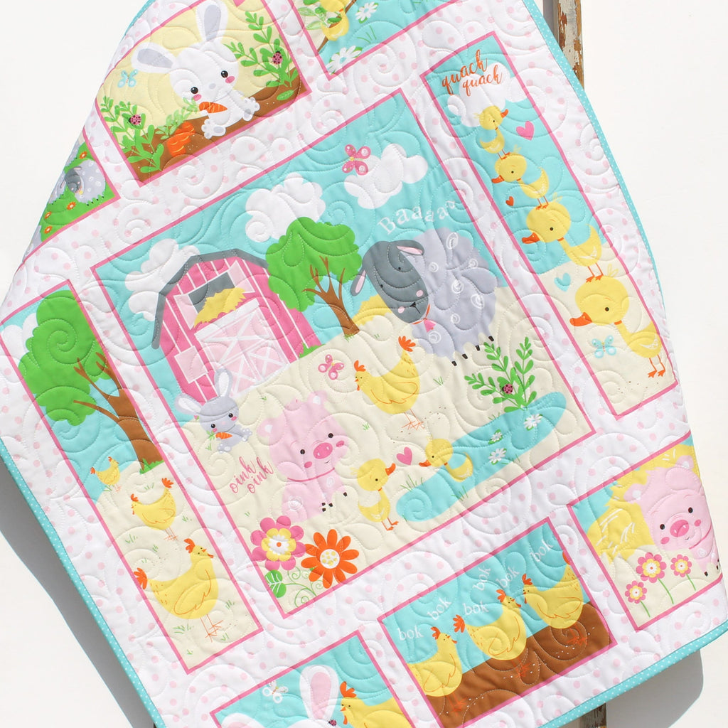 Pastel Farm Quilt Barnyard Animals Baby Blanket Boy or Girl Ranch Country Bedding Gender Neutral Pig Sheep Cow Horse Barn Barnyard Dog Gift