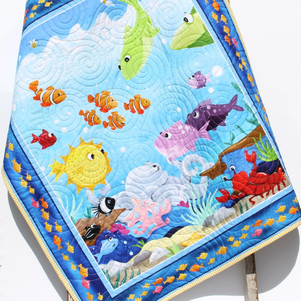 Under the Sea Baby Quilt, Nautical Newborn Blanket, Personalized Name Handmade Homemade Gender Neutral Boy Girl Unisex Sea Life Fish Octopus