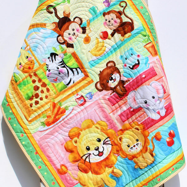 Handmade Animal Baby Quilt – Nursery Quilt with Jungle Animals