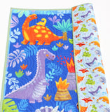 Back side of personalized dinosaur quilt showing fabric detail
