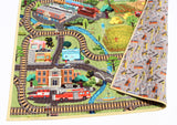 quilt panel with cars trucks buses and train tracks