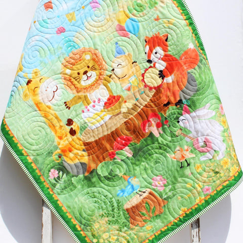 Handmade Animal Party Baby Quilt – Jungle Animal Blanket – Personalized Monogram Baby Gift – Nursery or Toddler Quilt