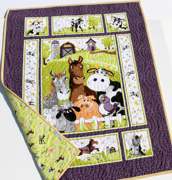 Farm Sheep Cow Horse Duck Squares Crib quilt fabric panel to sew