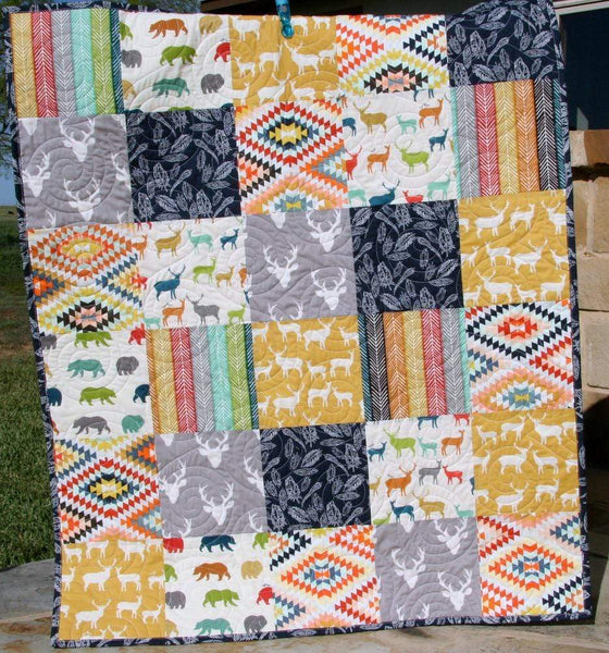Boy Quilt Kit, Woodland Quilt Kit Toddler Quilt Kit Baby Boy Quilt Kit Buck  Forest Night Fox Bedding Gray Orange Navy Quilt Arrows Aztec 