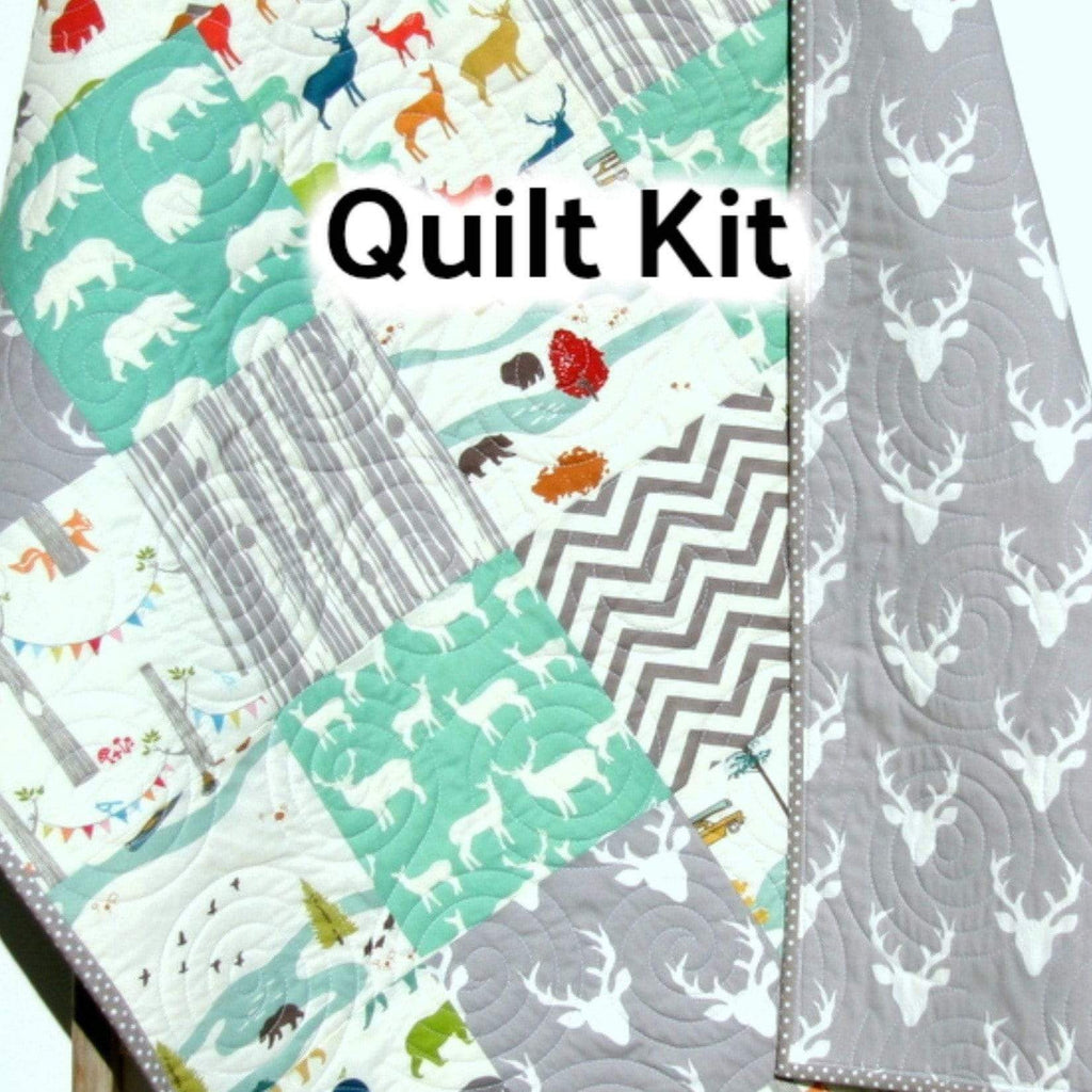 Kristin Blandford Designs Baby Quilt Kit Quilt Kit, Boy Woodland Rustic Low Volume, Baby Blanket Project, Buck Forest Night, Crib Bedding Quilting Sewing Boy Toddler Bedding Bundle