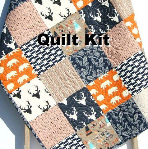 Woodland Boy Quilt Kit, Orange Nursery Bedding, Arrows Deer Buck Teepee