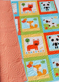 Animal Baby Quilt, Patchwork, Baby Blanket Unisex Dachshund Dog Cat Panda Sheep Fox, Orange Yellow