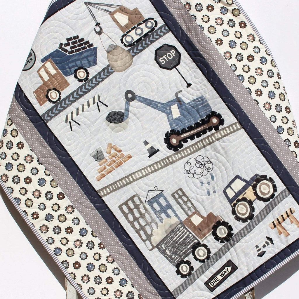 Kristin Blandford Designs Boy Quilts Construction Quilt Trucks Boy Baby Blanket Nursery Bedding Newborn Baby Shower Gifts for Him Vehicles Crane Dump Truck Tractor Handmade
