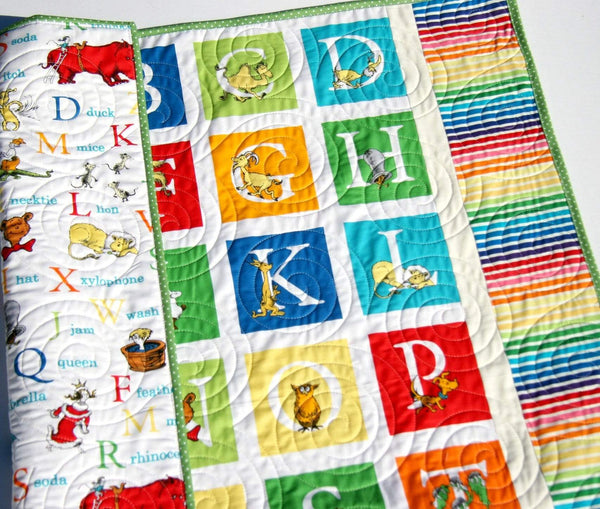 Dr Seuss ABCs Baby Quilt Letters Alphabet Nursery Bedding Bright Colorful Baby Blanket