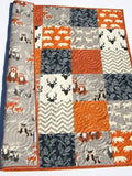 Orange Navy Quilt, Baby Boy Toddler Bedding Crib Blanket, Woodland Animals