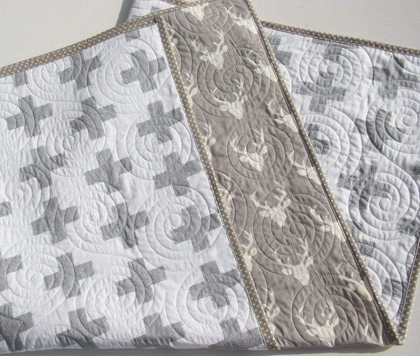 SALE Modern Crib Bedding Quilts Gray Buck Blanket Buck Baby Quilt