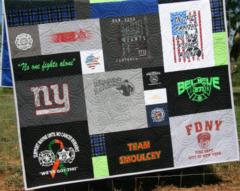 Memorial quilt made from a loved one’s shirts and clothing