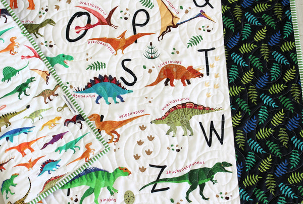 Dino Baby Quilt, Alphabet Baby Blanket Nursery Crib Bedding Newborn Bo