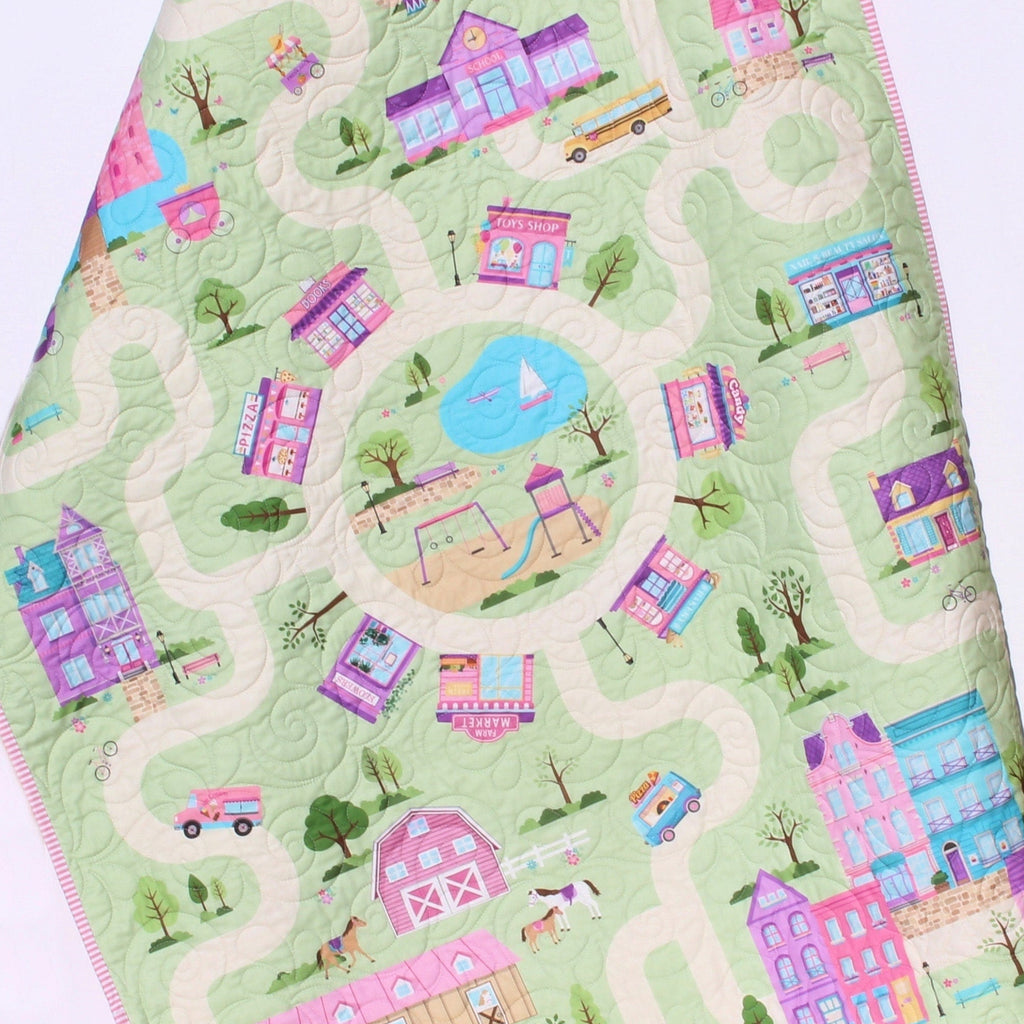 Kristin Blandford Designs Dreamland Girls Playmat Quilt Roadway Baby Blanket Nursery Bedding Modern Personalized Name Toddler Minky Interactive Cars Play Mat Gift