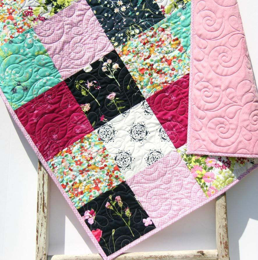 Baby Girl Personalized Blanket, Floral Quilt for Her, Minky Crib Bedding, Handmade Baby Shower Gift, Newborn Photo Props, Modern Unique