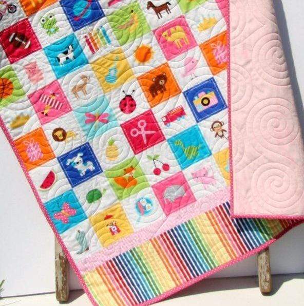 I Spy Quilt, Personalized Baby Gift, Patchwork Handmade Quilt, Girl Crib Blanket, Minky Nursery Bedding, Educational, Add Monogrammed Name without nam