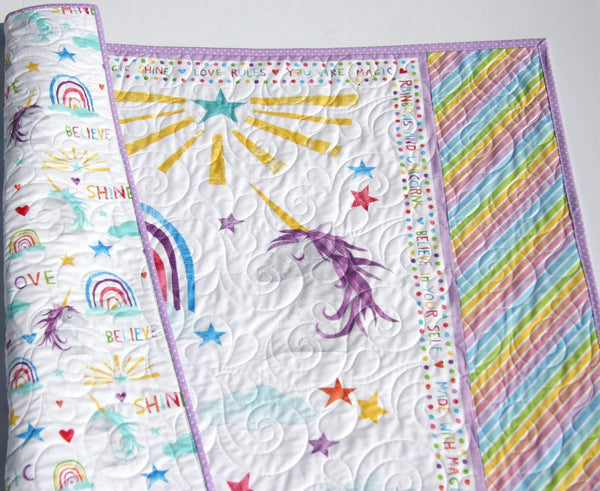 Unicorn Baby Quilt Girl Nursery Bedding Rainbow Blanket Pink Blue P