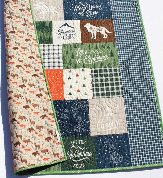 Handmade Baby Quilt Woodland Theme for Boys Adventure is Calling Ca