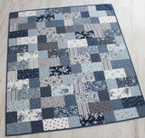 Kristin Blandford Designs Handmade Quilts for Sale Farmhouse Home Decor Throw Blanket Minky Adult Gifts for Her Floral Grey Gray Navy Blue Modern Flowers Contemporary