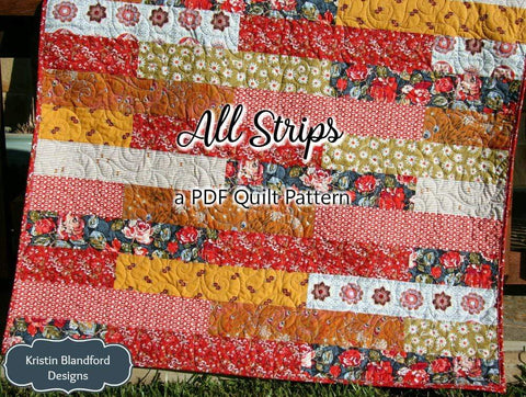 All Strips Quilt Pattern in modern bold prints – throw size fat quarter quilt by Kristin Blandford Designs