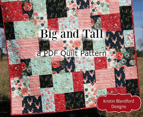 Big and Tall modern quilt pattern in bold fabrics – fat quarter friendly PDF for baby to king size quilts by Kristin Blandford Designs