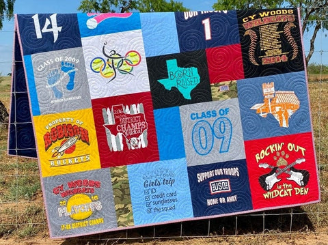 Kristin Blandford Designs Memorial Tee Shirt Quilt DEPOSIT Custom Memory Blanket Graduation Gift T-Shirt Handmade Keepsake Personalized Modern Sport Clothing Fireman T-Shirt