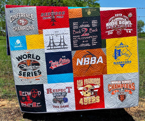 Graduation quilt gift made from assorted T-shirts