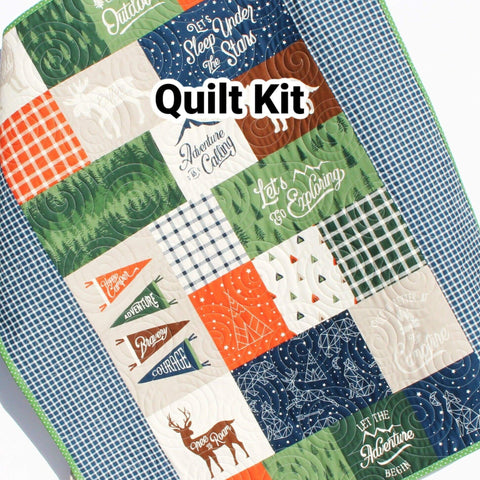 Kristin Blandford Designs Quilt Kit, Advetnure is Calling, Forest Woodland Animals Boys Nursery Crib Blanket Deer Bear Teepee Quilting Sewing DIY Project Simple Quick