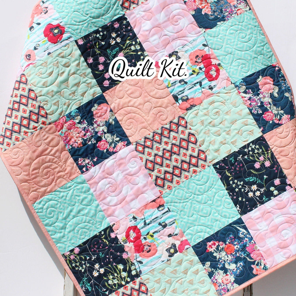 Kristin Blandford Designs Quilt Kits Floral Nursery Crib Blanket DIY Do It Yourself Project Art Gallery Fabrics Twin Bed Throw Pink Mint Coral Navy Blue Aztec Newborn
