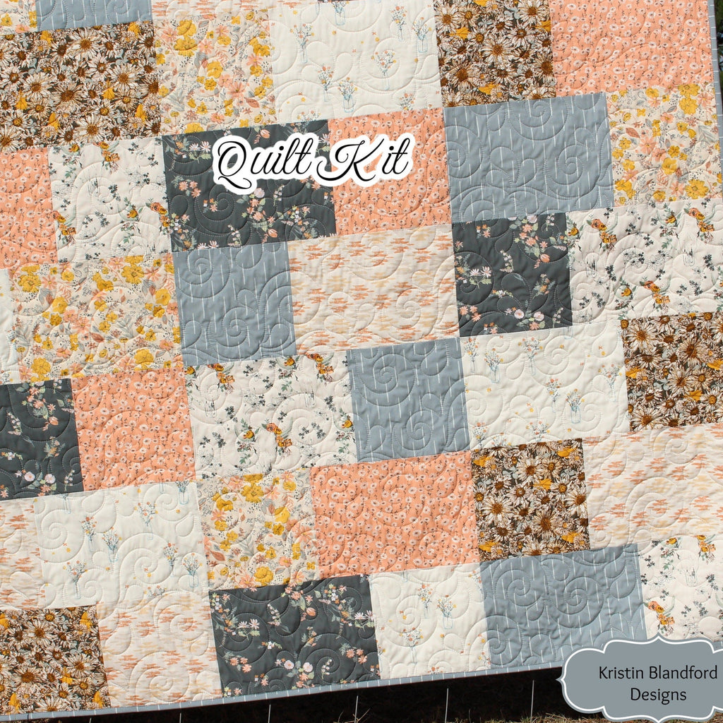 Kristin Blandford Designs Throw Quilt Kit Layer Cake Pattern Blanket Quilt to Make Yourself Minky Backing Floral Home Decor Sewing Project Shine On Art Gallery Fabric