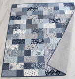 Kristin Blandford Designs Throw Quilts Handmade Quilts for Sale Farmhouse Home Decor Throw Blanket Minky Adult Gifts for Her Floral Grey Gray Navy Blue Modern Flowers Contemporary