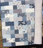 Kristin Blandford Designs Throw Quilts Handmade Quilts for Sale Farmhouse Home Decor Throw Blanket Minky Adult Gifts for Her Floral Grey Gray Navy Blue Modern Flowers Contemporary