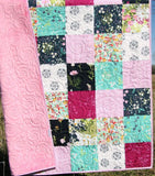 Patchwork Quilt, Modern Throw Blanket, Minky Sofa Home Decor, Navy Floral Flowers, Gifts for Her, Graduation Teen, Quilts for Sale, Handmade