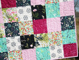 Patchwork Quilt, Modern Throw Blanket, Minky Sofa Home Decor, Navy Floral Flowers, Gifts for Her, Graduation Teen, Quilts for Sale, Handmade