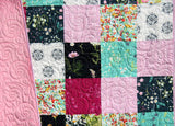 Patchwork Quilt, Modern Throw Blanket, Minky Sofa Home Decor, Navy Floral Flowers, Gifts for Her, Graduation Teen, Quilts for Sale, Handmade