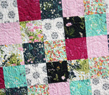Patchwork Quilt, Modern Throw Blanket, Minky Sofa Home Decor, Navy Floral Flowers, Gifts for Her, Graduation Teen, Quilts for Sale, Handmade