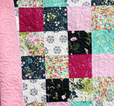 Patchwork Quilt, Modern Throw Blanket, Minky Sofa Home Decor, Navy Floral Flowers, Gifts for Her, Graduation Teen, Quilts for Sale, Handmade