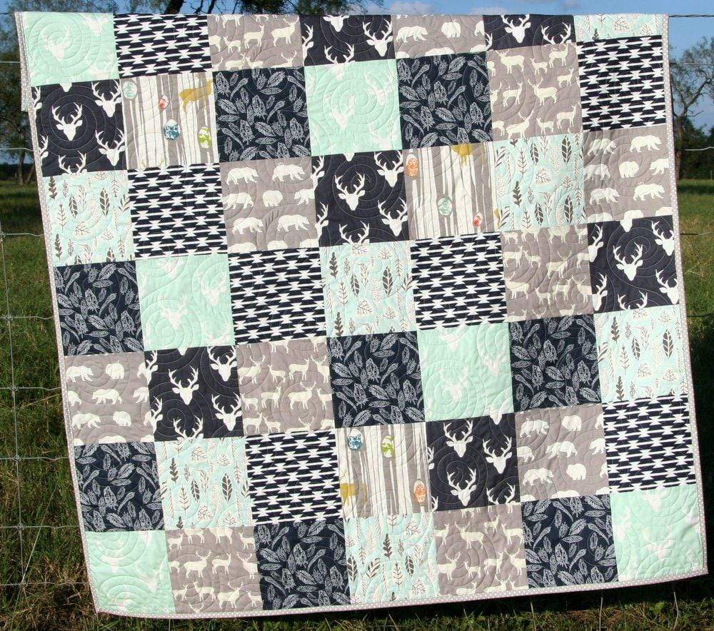 Quilt, Minky Adult Blanket, Gifts, Home Decor, Rustic, Throw Blanket, Mint, Navy Blue, Unique, Gift for Him, Deer Minky Quilt, Woodland Boy