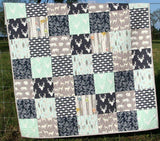 Quilt, Minky Adult Blanket, Gifts, Home Decor, Rustic, Throw Blanket, Mint, Navy Blue, Unique, Gift for Him, Deer Minky Quilt, Woodland Boy