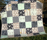 Quilt, Minky Adult Blanket, Gifts, Home Decor, Rustic, Throw Blanket, Mint, Navy Blue, Unique, Gift for Him, Deer Minky Quilt, Woodland Boy