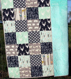 Quilt, Minky Adult Blanket, Gifts, Home Decor, Rustic, Throw Blanket, Mint, Navy Blue, Unique, Gift for Him, Deer Minky Quilt, Woodland Boy