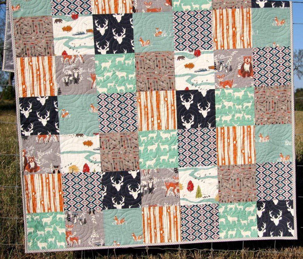 Quilt, Woodland Throw, Minky Adult Blankets, Arrows, Woodland Animals, Gray Deer Quilt, Homemade Large Quilt, Soft Blanket for Couch, Navy