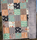 Quilt, Woodland Throw, Minky Adult Blankets, Arrows, Woodland Animals, Gray Deer Quilt, Homemade Large Quilt, Soft Blanket for Couch, Navy