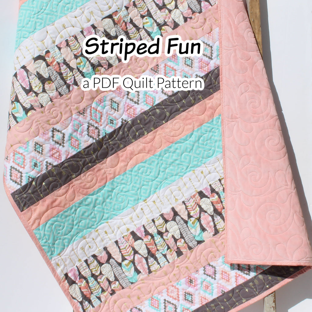 DIY baby quilt pattern in bright stripes, designed by Kristin Blandford Designs – easy PDF pattern for beginners