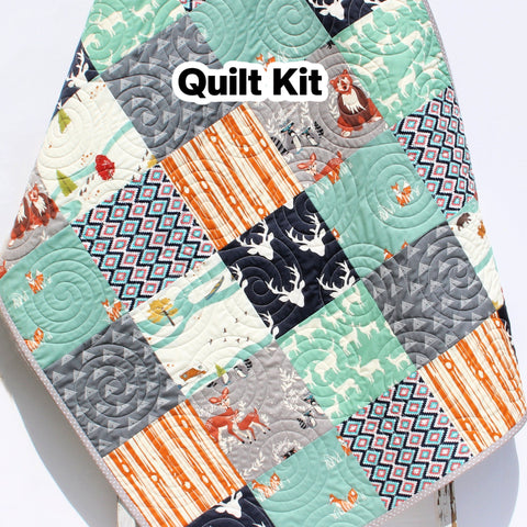Woodland Baby Quilt Kit – Forest Animal Patchwork Throw & Baby Size Beginner Sewing Kit