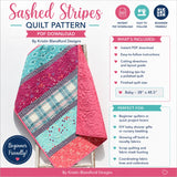 Easy strip quilt pattern PDF with diagonal fabric rows and modern patchwork styling for baby quilts and nursery décor.