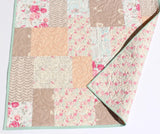 Farmhouse quilt kit neutral quilt design with vintage style fabrics for throw and twin quilts perfect for layering on a bed or couch