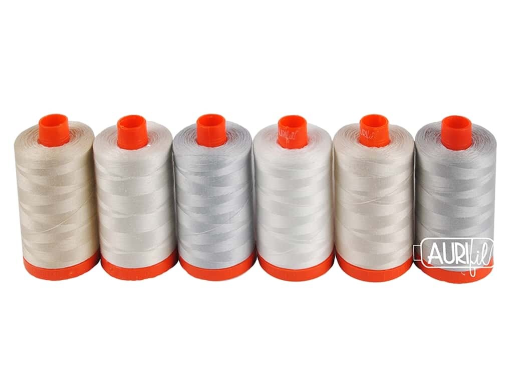 AURIFIL Neutrals Thread Collection 6 Spools White Grey Gray Beige 50 weight Eleanor Burns Quilt in a Day Collection 1422 yard spools sewing