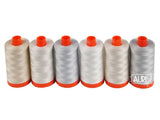 AURIFIL Neutrals Thread Collection 6 Spools White Grey Gray Beige 50 weight Eleanor Burns Quilt in a Day Collection 1422 yard spools sewing