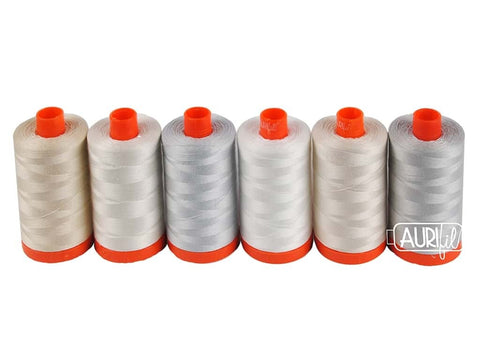 AURIFIL Neutrals Thread Collection 6 Spools White Grey Gray Beige 50 weight Eleanor Burns Quilt in a Day Collection 1422 yard spools sewing